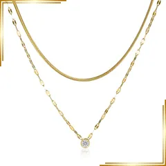 【新品】 [PHNIBIRD] ステンレス ネックレス レディース ゴールド 人気 二重 スネークチェーン 錆びない つけっぱなし ネックレス アレルギー対応 ジルコニア ペンダント カジュアル シンプル ねっくれす 日常用 母の日 プレゼント 母の日 ギ 0