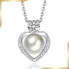 【新品】 [MomentWish] パールネックレス レディース 一粒 本真珠 ペンダント 0.5CT モアサナイト シルバー925チェーン ハートペンダント 結婚式ネックレス（長40cm＋アジャスター5cm ギフトボックス付け 0