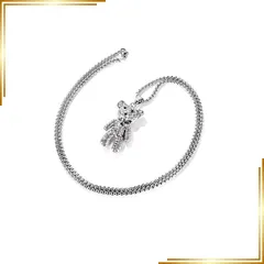 【新品】 [Rockyu] ネックレス メンズ レディース シルバー くま 熊ネックレス テディベア 可愛いペンダント ジルコニア キラキラ ダイヤCZ チタン製 ヒップホップ風 男女兼用 おしゃれ アクセサリー 1