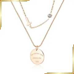 【新品】 [Galant] サージカルステンレスネックレス つけっぱなし 金属アレルギー対応 2連ネックレス, クロス＆メダルチャーム ジルコニア付き k18 金メッキ ピンクゴールド 錆びない チェーン (ピンクゴールド) 0