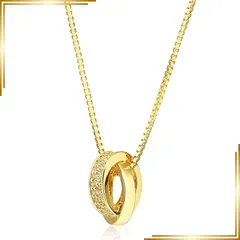 【新品】 Aneige ネックレス レディース メンズ ダブルリング シルバー925 スワロフスキー ジルコニア 金属アレルギー対応 シンプル ペンダント ベネチアンチェーン 50cm 長さ調整可能 ギフト プレゼント (ゴールド K18コーティング) 1