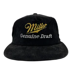 【キャップ/帽子】90s  USA製 Miller Genuine Draft（ミラービール）ビンテージ トラッカー コーデュロイキャップ 刺繍 ブラック 黒 イエロー 黄 ホワイト 白のサムネイル