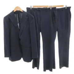 perfect suit factory スーツ セットアップ ジャケット パンツ×2本 スラックス 98 AB6 紺 ネイビー 織り柄 ノッチドラペル /FF ■GY44