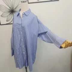 UNIQLO ユニクロ 3XL サイズ ストライプ シャツ ロング シャツ ブルー