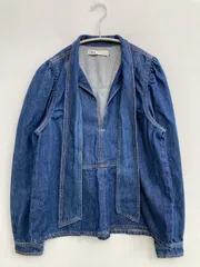 ZARA ザラ シャツ/ブラウス USA XS ブルー デニム コットン 無地 リボン ミドル丈 長袖 スタンドカラー
