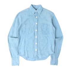 cW66 LAUREN RALPH LAUREN 2way リネンシャツ 麻100% リネン100% ロゴ 刺繍 長袖 ネイビー 紺 ローレンラルフローレン Ralph Lauren - cW66 LAUREN RALPH LAUREN 2way リネンシャツ 麻100