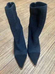 ブラック ニット アンクル ブーツ ヒール