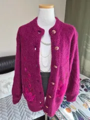 色感芸術 刺繍ディテール ルーズフィット ニットジャケット