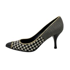 GIUSEPPE ZANOTTI DESIGN(쥬제페자노티디자인) 펌프스 36 레이디스 - 블랙×흰색 격자 무늬/포인티드 투 코튼, 레더