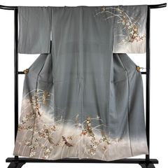 訪問着 身丈156 裄64 スワトウ刺繍 刺繍 菊花 たたき染 着物 061b 