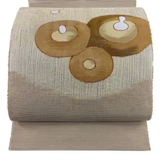 名古屋帯 秀品 夏帯 絽 松葉仕立て 八寸名古屋帯 トンネル仕立て 幾何学模様 ベージュ 正絹 【中古】