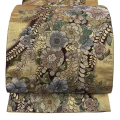 【美品】 袋帯 秀品 辻ヶ花柄 箔 唐織 金色 六通 正絹 【中古】のサムネイル