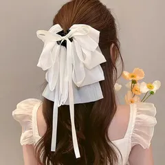 【新品】 HAPVITAL フリル リボン バンスクリップ 大きめ 髪飾り可愛い ヘアクリップ 大人っぽい ヘアアクセサリー セット ヘアクリップ 髪留め ヘアアクセサリー クリップ バナナクリップ レディース用 おしゃれ 韓国風 オフィス 贈り物 (ホワ