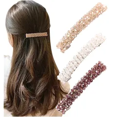【新品】 [Herbeluemily] バレッタ ヘアピン ヘアクリップ 3本セット バンスクリップ ビーズ ビジュー 髪飾り 髪留め 上品 アソートA シャンパン ホワイト パープル HM-0015-R02-A 1