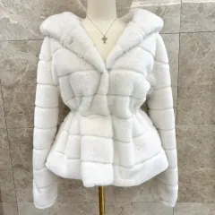 (新品) ウエストインファーファージャケットフゥードウエストLINEファーコートジャケット