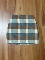 ブラウン ウール CHECK ミニスカート