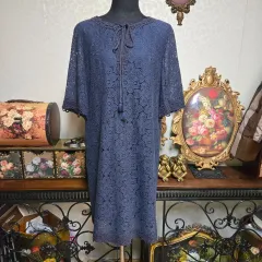 レース刺繍 半袖 ONE PIECE ネイビー