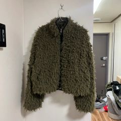 未使用 ファージャケット リバーシブル F 黒 茶系 千鳥 シルック 