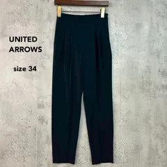 UNITED ARROWS ユナイテッドアローズ 34 ネイビー テーパードパンツ タック入り センタープレス ボトムス ズボン スラックス イージーパンツ ウエストゴム 伸縮性 ストレッチ きれいめ オフィスカジュアル 仕事着 ★ ■◇ ★ ■◆