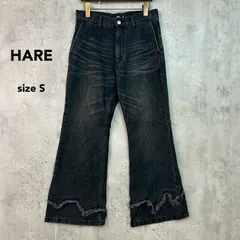 HARE ハレ S ブラック 裾ギザギザフリンジ切替デザインフレアデニムパンツ ジーンズ ジーパン ベルボトム ブーツカット ストレッチ ボトムス ズボン アダストリア ワイドパンツ モード カジュアル ストリート ★ ■■