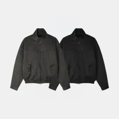 メンズ オーバーサイズ スウェード クロップド ハリントン ダウン ジャケット