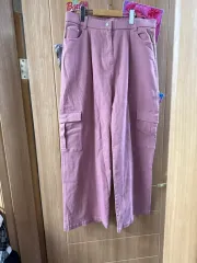 新品 ピンク ウエストゴム ストレッチ カーゴパンツ 2XL