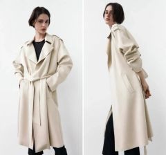 ZARA ベージュ ダブルブレスト ロングコート オーバーサイズ - メルカリ