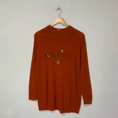 BENETTON ベネトン イタリア ヴィンテージ 刺繍 ニット オレンジ ラムウール 100のサムネイル