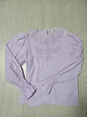 刺繍PURPLEブラウスシャーリング袖