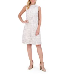 エリザジェイ レディース トップス ワンピース モックネック A ライン ミニワンピース ミニ ノースリーブ フリンジ Eliza J Boucle Mock Neck Sleeveless Fringe Detail ALine Mini Dress Min