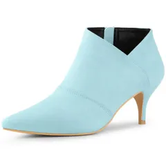 アレグラ ケー レディース シューズ ブーツ・レインブーツ カットアウト アンクル ヒール ALLEGRA K Womens Pointed Toe Kitten Heel Cutout Ankle Bootsky Blue ブルー