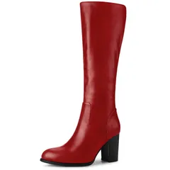 アレグラ ケー レディース シューズ ブーツ・レインブーツ ヒール ALLEGRA K Womens Round Toe Block Heeled Knee High Boots Red レッド
