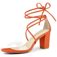 アレグラ ケー レディース シューズ パンプス クリアストラップ サンダル レース ヒール ALLEGRA K Womens Clear Strap Block Heels Lace Up Heelsandals Orange オレンジ