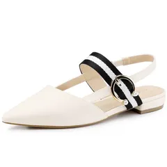 アレグラ ケー レディース シューズ サンダル ALLEGRA K Womens Pointed Toe Slingback Flat Mules with Elastic Strap Fashionable Office Flats Beige ベージュ