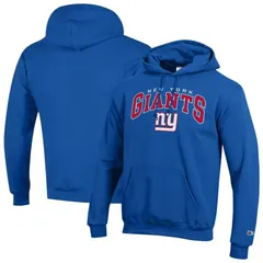 チャンピオン レディース トップス Tシャツ ロゴ パーカー Mens Champion Royal New York Giants Powerblend Arch over Logo Hoodie Gia Blue ブルー