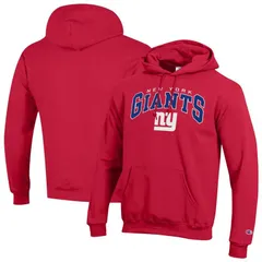 チャンピオン レディース トップス Tシャツ ロゴ パーカー Mens Champion Red New York Giants Powerblend Arch over Logo Hoodie Gia Red レッド
