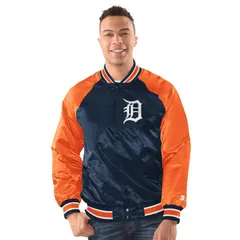 スターター レディース アウター ジャケット・ブルゾン Menstarter NavyOrange Detroitigers Blitz Varsity Jacketgr Navy ネイビーのサムネイル