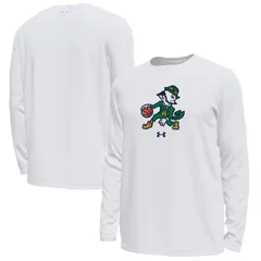 アンダーアーマー レディース トップス Tシャツ Mens Under Armour White Notre Dame Fighting Irish Basketballeprechaun Tech Stretch Long Sleeve TShirt Ntd