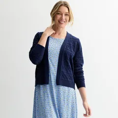 クロフト＆バロー レディース アウター ニット・セーター カーディガン Womens Croft Barrow Pointelle OpenFront Cardigan Seattle Navy ネイビー