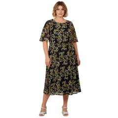 アベニュー レディース トップス ワンピース プラスサイズ ミディ キャップ Avenue Womens Plusize Caplet Midi Dress Black Cherry Blossom ブラック