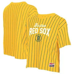 ニューエラ レディース トップス Tシャツ Womens New Era Yellow Boston Red Sox 2025 City Connect Pinstripe TShirt Rsx Yellow イエロー