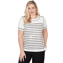 アルフレッド ダナー レディース トップス Tシャツ プチ スパンコール グラフィック Petite Alfredunner Biadere Sequin Stripes Graphic Top Black And White ホワイト