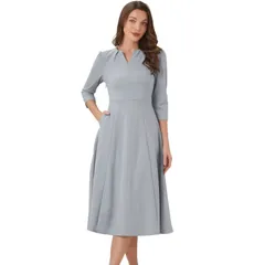 アレグラ ケー レディース トップス ワンピース Vネック A ライン ALLEGRA K Womens Work Officelegant 34 Sleeve V Neck ALine Dress Grey グレー