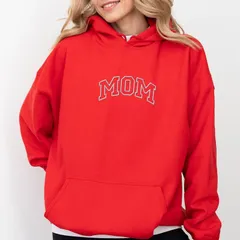Simply Sage Market レディース トップス Tシャツ 刺繍 パーカー グラフィック Simply Sage Market Embroidered Mom Varsity Outline Womens Graphic Hoodie Red レッド