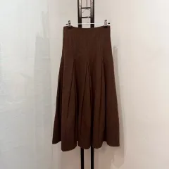 (S)ブラウン CHECK ロング丈スカート スカート ロング丈 フレア プリーツ プリーツスカート 3837