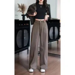 ☆ ブラウン ☆ Lサイズ ☆ パンツ レディース ストレート ロングパンツ レディース ストレートパンツ ワイド ストレート パンツ ワイドパンツ 長ズボン ズボン 美脚 レディースパンツ ボトムス 小さいサイズ ハイウエスト ゆったり 体型カバー 通勤