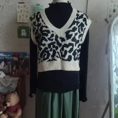 クロップド ヒョウ柄 レオパード ニット ベストM
