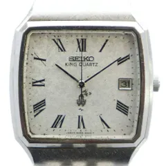 セイコー SEIKO 5855-5000 KING QUARTZ キングクオーツ 腕時計 ヴィンテージ アンティーク ウォッチ クォーツ デイト 白文字盤 カレンダー付き デイト ローマン シルバーカラー 銀色 ■GY18 /MQ