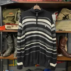 90s ポロ ラルフローレン ストライプ ハーフ ジップアップ ニット セーター