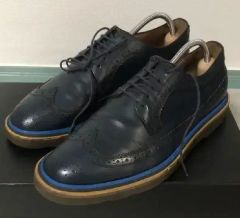 美品】PRADA プラダ エスパドリーユ ウイングチップ 革靴 ネイビー 38